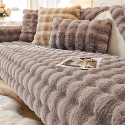 Hovoto Sofa Überzug, Kaninchen Plüsch Sofabezug L Form 1 2 3 4 Sitzer Sofa Überzug Ecksofa, Universelle rutschfeste Sofaschoner, Weiche Dicke Plüschsofa Kissenbezüge, dunkelgrau, 70 * 210cm