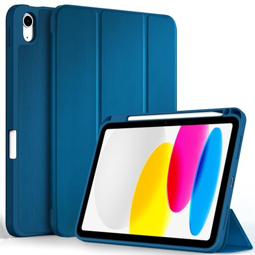 CACOE Hülle für iPad (A16) 11./ 10. Generation 11 mit Stifthalter | Dünn Ständer Schutzhüllen mit Weicher TPU-Rückseite, Auto Sleep/Wake,Pfauenblau A