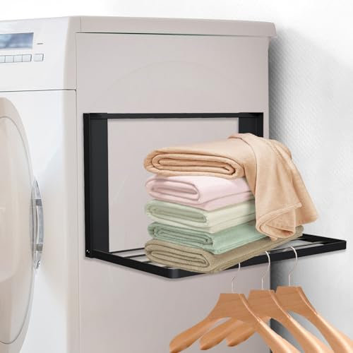 Cyiecweu Washing Machine Stacking Kits, Magnetic Washer Dryer Stacking Kit with Shelf, Folding Shelf for Laundry Room, Washing Machine Organizer with Drying Rac, Closet Shelves Wall Mounted