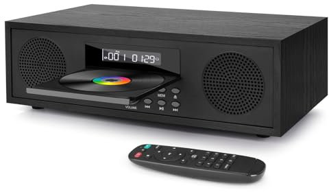 Kompaktanlage mit CD, Micro-HiFi-Anlage mit CD-Player 2x20W Lautsprechersystem, Mini-Stereoanlage mit UKW-Radio, Bluetooth, Aux-Eingang, USB-Eingang, HiFi-Anlage mit Audio-Ausgang (Retro Schwarz)