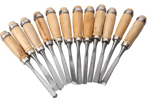 Juego de 12 herramientas de cincel de madera, cincel de punta redonda, cincel inclinado, cincel de torneado de madera, 3 cincel recto, herramienta de corte recto, cincel de curvado, cincel de madera