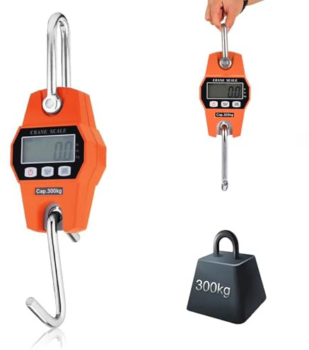 Hengrongshen Kranvåg digital hängvåg krokvåg bagagevåg digital med krok bagagevåg bärbar viltvåg fiskvåg 300 kg, LCD-display N/lbs/kg, gul