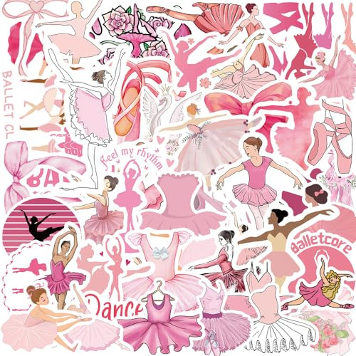 50Pcs Ballet Dance Stickers Laptop Car Scrapbook Phone Skateboard Suitcase Luggage Bike Dacing Movements Ballerina Vinyl Waterproof Aesthetic Personalised Stickers for Teens Boys Girls Adults