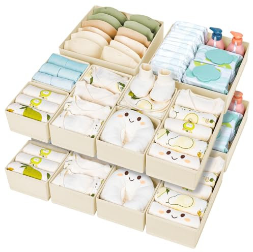 Homsorout 15 Pack Drawer Organisers Foldable Storage Box - Fabric Clothes Wardrobe Drawer Dividers Cubes for Baby Clothing, Socks, Underwear, Ties, Bedroom