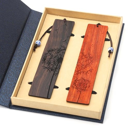 2 stycken bokmärken i trä, bokmärke, presentförpackning, set, graverat bokmärke, handgjord bokmärke, hantverk vintage bokmärke, gåva för manliga och kvinnliga bokälskare