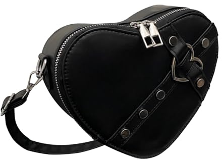 KKPLZZ Handtasche in Herzform mit Nieten, Einfarbig, Umhängetasche, Tragbare PU-Umhängetasche mit Nieten und Nieten in Herzform für Damen (Einheitliche Größe)