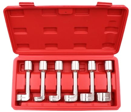 Juego de 6 llaves de tubo de inyector troquelado, 6 piezas de líneas de inyector tipo L, juego de llaves de vaso de 12, 14, 16, 17, 18 y 19 mm, juego de llaves de inyección, tipo abierto para