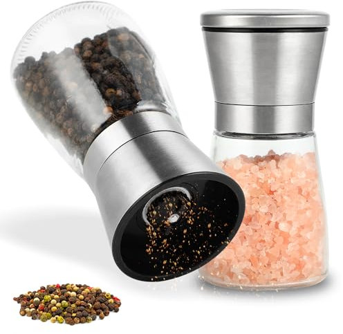 Molinillos Sal - Molinillo Especias - Salt And Pepper Grinder Set,2 Juego de, Acero Inoxidable, Molinillo de Cerámica Ajustable, Perfecto para Cocina y Mesa