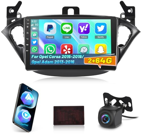 Android Car Stereo for Opel Corsa 2015-2019/Opel Adam 2013-2016 with Wireless Carplay and Android Auto, 9 inch HD Touch Screen Car Radio with GPS/WiFi/Bluetooth/EQ/FM RDS