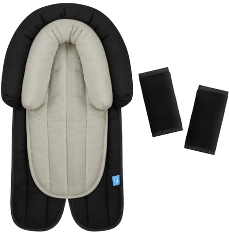 INFANZIA Réducteur de siège universel 2 en 1 avec rembourrage de ceinture, appui-tête pour nacelle, poussette et sièges auto - Noir