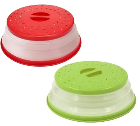 2 Pack Collapsible Microwave Food Cover,BPA-Free & Non-Toxic,Prevents Food Splatter, 10.5 Inch Microwave Cover for Food, Easy Storage,Red+Green