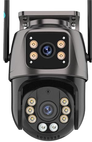 KONGMM Videocamera Sorveglianza, 4K 8MP HD PTZ Telecamera Esterna 4MP Doppia Lente Doppio Schermo AI Auto Tracking Telecamera IP CCTV Audio Video Sorveglianza P2P(8MP ADD 128G Card)