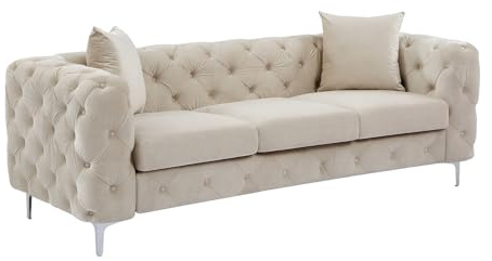 Vente-unique-Chesterfield-Sofa 3-Sitzer - Samt - Beige - Edwina