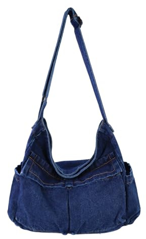 AdiStylinno Jeans Tasche Damen, Große Kapazität Denim Crossbody Bag Damen Canvas Tasche Hobo Umhängetasche Retro Schultertasche mit Multi Taschen und Verstellbarer Schultergurt
