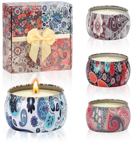 Lot de 4 Bougies Parfumées en Cire de Soja Naturelle pour Cadeau Femme, Coffret Bougies Parfumées Cadeau d'Aromathérapie pour Soulager le Stress, Décoration pour Noël, Anniversaire, Yoga (B)