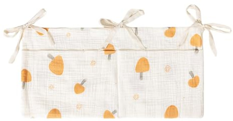 FROMCEO Bolsa organizadora de algodón transpirable con compartimentos espaciosos que se fija de forma segura a las barandillas de la cuna, bolsa de almacenamiento esencial para colgar en la mesita de