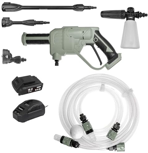 BARICUS Akku-Druckreiniger 24 bar mit 2Ah Akku & Ladegerät B-Ware | 24 bar · 2Ah Akku inkl. Ladegerät · 5-fach Düse · Selbstansaugend