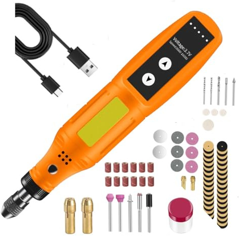 Juego de 100 mini herramientas giratorias inalámbricas, 5 velocidades tipo C, herramienta giratoria de potencia de 3.7 V, mini amoladora con caja para lijar, pulir, taladrar, grabar, manualidades