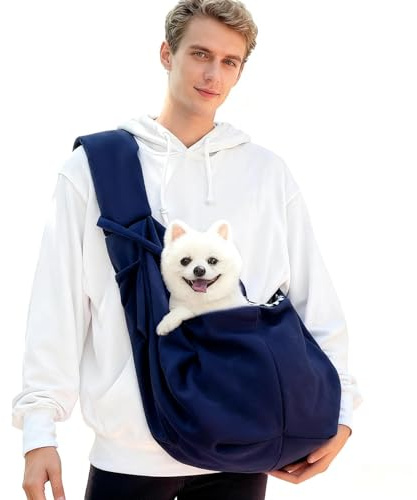 KLEHOPE Tragetasche Hund, Hundetasche Polyester-Material, Hundetragetasche mit Fronttasche, Marineblau Welpen-Umhängetasche, für Haustiere mit Einem Gewicht von bis zu 7,5 kg