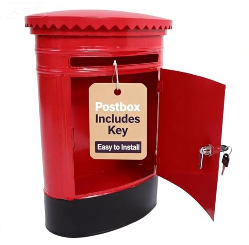 POPETPOP 1Pcs Vintage Post Box Wall Mounted: Classic Red Iron Letter Box Outdoor with Lock & Keys - Large Retro Mailbox for Garden, Porch & Farmhouse Decor (Waterproof & Rustproof)