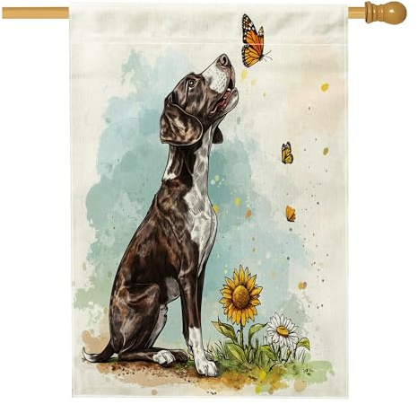 Bandiera tedesca primaverile a pelo corto, 71,1 x 101,6 cm, double-face, decorativa per esterni, con piante di girasole, bandiera per la casa, per esterni, con motivo per cani e cortili