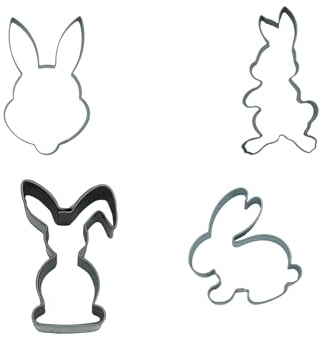 Kaladia Ausstecher Hasen Set aus hochwertigem Edelstahl – 4 Ausstechformen – Motiv: Hasenkopf, Hase stehend, Mini Hase, Hase sitzend - zum Ausstechen von Keksen, Fondant, etc - Made in EU