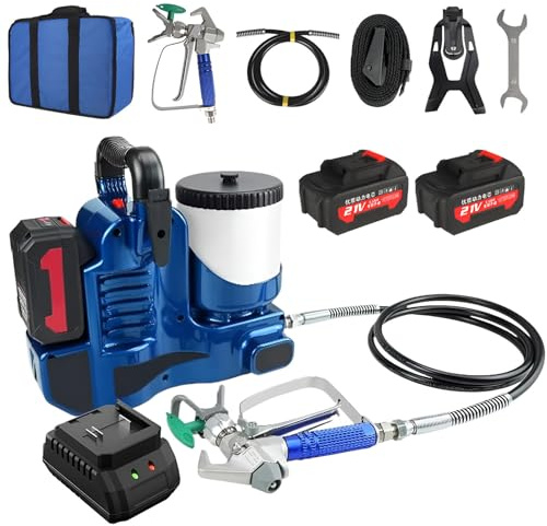 Pulverizador de pintura portátil sin aire, máquina de pulverización inalámbrica de 500 W con batería de litio de 21 V, 6 velocidades ajustables para pinturas de látex y lacas