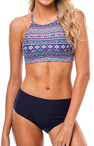 CharmLeaks Women Bikini Swimsuit Full Coverage Bathing Suits 2 Piece Tribal M