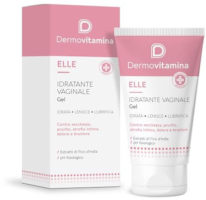 Dermovitamina Elle Gel Vaginale Idratante - Igiene Intimo Donna - Contro Secchezza, Prurito, Atrofia Intima, Dolore e Bruciore - Con Estratto di Fico d'India - Non Macchia - 40 ml