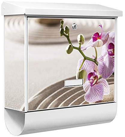 banjado® Burgwächter Briefkasten Weiß 38x39x12cm mit Motiv Zen Relax/Briefkasten mit Zeitungsfach/Briefkasten mit Zeitungsrolle/Postkasten inkl. Montagematerial & 2 Schlüsseln