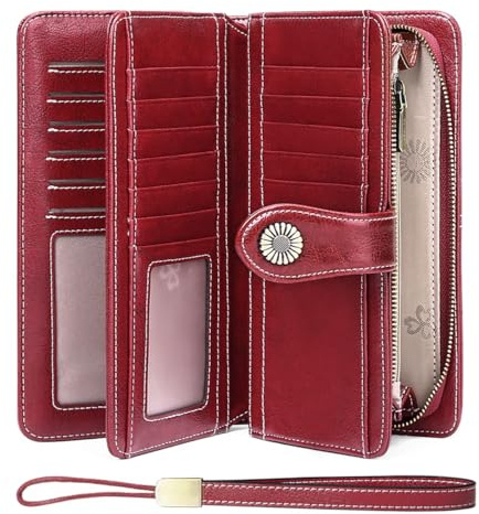 SENDEFN Geldbörse Damen Leder Portmonee Gross Frauen Clutch RFID Schutz Blocking große Kapazität Lang Geldbeutel mit 24 Kartenfächer und Portemonnaie Abnehmbare Handschlaufe