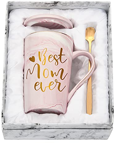 Livole Geschenke für Mama Muttertag, Mutter Geschenk von Tochter, Geschenkideen für Mütter, Frauen, Frau, Mama Weihnachtsgeschenke - Best Mom Ever - 14oz 400 ml Keramik Kaffeetasse, Geschenkbox