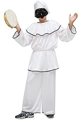 Pegasus Costume Pulcinella bambino/a (con Tamburello) Vestito Carnevale maschere tradizionali (M 6/7 ANNI, BAMBINO)