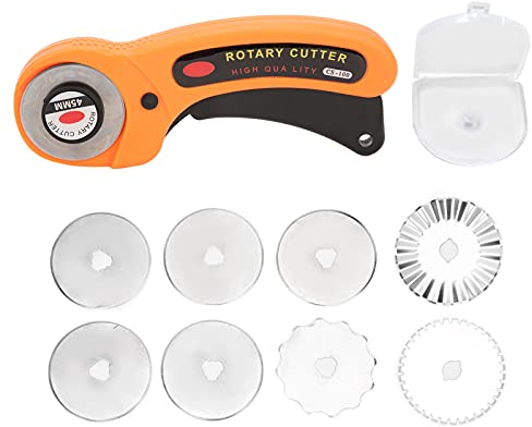 Cortador De Tela Para Coser, Rueda De Corte Para Coser, Cortadora Manual De Tela, Encimera Redonda Con Cuchillas De Repuesto Para Acolchar Y Cortar Tela, Papel, Cuero(Cuchillo de tela + 8 hojas)