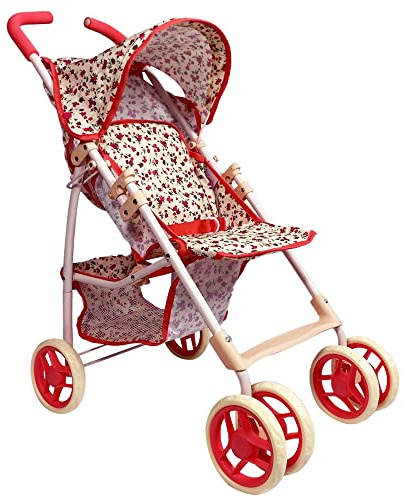 Baby Doll Stroller for Toddler Girls & Big Kids up to 8 Years Old | 28” Baby Stroller for Dolls, Toy Baby Stroller with Cute Coral Floral Print, Mesh Storage Basket, Canopy, Handle Grips, Rubber Tires