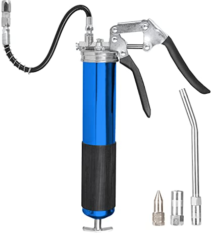 MorNon Fettpresse 6000PSI Einhand Fettpresse Ergonomischer Rutschfester Pistolengriff mit 12.8Zoll Flexiblem Schlauch Hochleistungs Fettpresse für 400ML Standard Fettkartusche und Schüttfett (Blau)