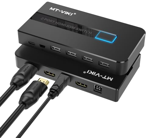 MT-VIKI HDMI KVM Switcher 2 Port, USB 2.0 HDMI Switch 4K 60Hz EDID for 2 Computers Share Keyboard Mouse Printer and HD Monitor + 2 USB Cables and 2 HDMI Cables