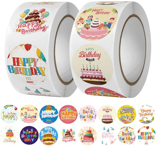 YUANHEHE Rund Selbstklebende Geburtstagsaufkleber 1000 Stück Aufkleber Happy Birthday Etiketten Happy Birthday Aufkleber 16 Designs Für Backen Geschenktüten Geburtstagskarten Geschenke Gästebuch