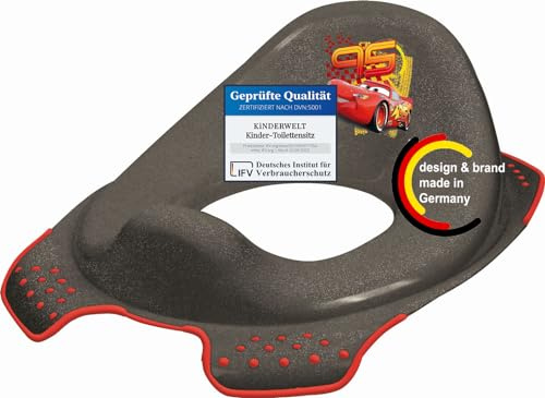KiNDERWELT Premium Toilettensitz für Kinder und Babys, Disney Cars Design in Grau, Töpfchen für Kleinkinder ab 18 Monaten, abwischbar, rutschfest und BPA-frei