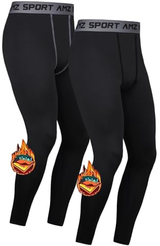 AMZSPORT Confezione da 2 Pantaloni a Compressione Uomo, Lunghi e Traspiranti, Leggings Sportivi per Corsa, Allenamento, Fitness, Ciclismo, Basket e Palestra Micropile Nero M