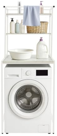 Pinuox Waschmaschinenregal, Metall Toilettenregal Badezimmer Regal Überbauschrank Waschmaschinenschrank, Waschmaschine Überbau Schrank, 3 Ablagen, 69x60x176 cm (Weiß-D)