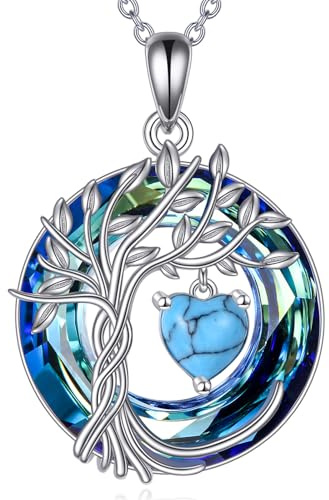 POPLYKE Livets träd kedja för kvinnor 925 sterlingsilver månadssten hänge kedjor med kristall bröllop smycken för kvinnor syster, Large, Sterlingsilver, Opal