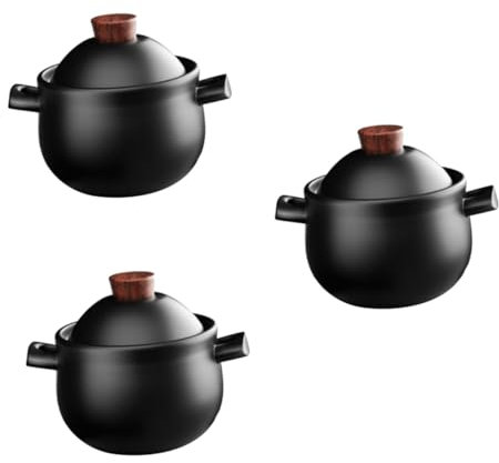 ABOOFAN 3 Pièces Soupe à La Cocotte Pot De Haricots Marmite à Ragoût Marmites Robustes Marmite En Argile Pot En Terre Cuite Petit Plat Allant Au Four Casseroles De Don Céramique Black