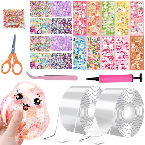 Giugio Nano Tape Bubbles Set, 34 unidades de cinta adhesiva de doble cara DIY Craft, Blowing Bubble Tape, cinta de burbujas inflable, cinta adhesiva sin trazas con pegatinas de lentejuelas