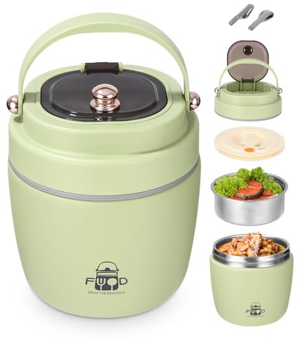 Contenitore termico per cibo da 1,2 l, in acciaio inox, a prova di perdite, con cucchiaio pieghevole e forchetta pieghevole, contenitore termico per zuppe, porridge, bambini, adulti, ufficio, scuola
