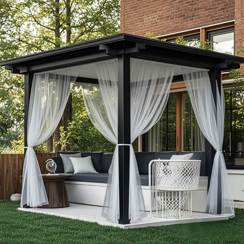 BTTO Set di 2 tende da esterno, tenda per zanzariera, per esterni, luce filtrare trasparente, con fai da te, regolabile, per patio, giardino, gazebo, bianco, L160 x h213 cm