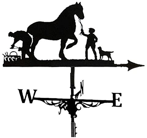 Girouette d'extérieur en acier inoxydable avec indicateur de direction du vent avec revêtement rouille pour la maison, le jardin, la grange ou le pavillon - Homme et cheval