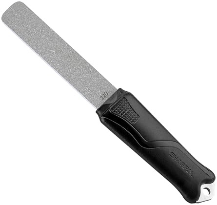 SHARPAL 120N Dual-Grit Diamond Sharpening Stone File with Angle Guide, 220/600 Grit Tool Sharpener for Lawn Mower Blades, Axes, Hatchets, Machetes, Hedge Shears, Knives, Chisels & Drills