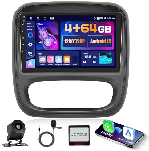4+64G 9 Radio para Renault Traffic 3 2014-2021 Opel Vivaro B 2014-2018 | IPS Pantalla Táctil Wireless Carplay Radio 2 DIN GPS Bluetooth 5G WiFi FM/RDS Cámara Trasera Control del Volante 4+64G
