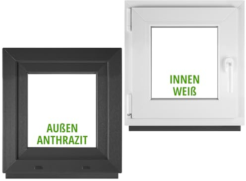 BAU PLAZA Fenêtre de cave (l x H) 60 x 60 cm / 600 x 600 mm DIN gauche extérieur anthracite/intérieur blanc – Fenêtre pivotante à bascule – Double vitrage 32 mm – Protection thermique et acoustique